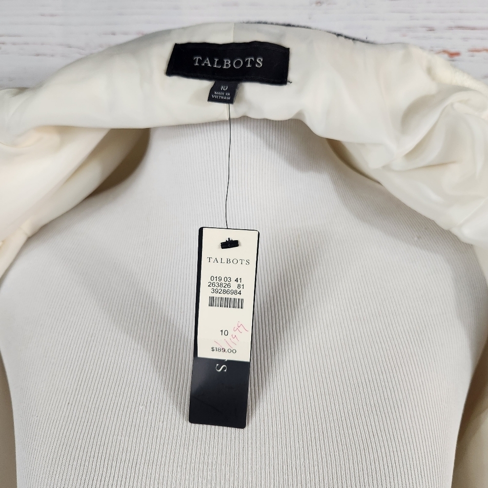 TALBOTS Twill Knit Jacket Ivory and Black Size 10 New With Tags - Picture 7 of 8